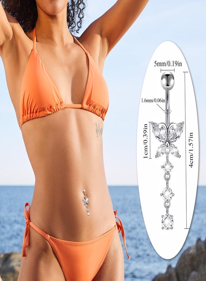 MEDOJO 9Pcs Belly Button Ring Pink White Surgical Stainless Steel Bow Butterfly Heart Flower Navel Ring Belly Piercing for Women - Image 3